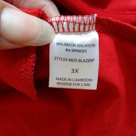 Dear Scarlett Women Red Open Front Blazer Jacket Size 3X Pockets 3/4 Sleeve - Picture 6 of 11